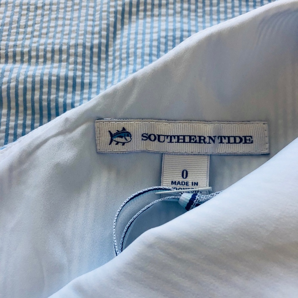 Southern Tide pinstriped one shoulder dress